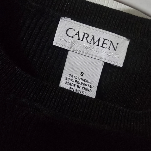 Ribbed Fitted Cutout 3/4 Sleeve Black Knit Sweater Top by Carmen Marc Valvo, EUC - Picture 8 of 8